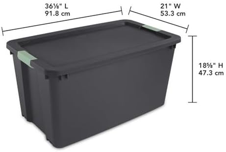 Sterilite 16 Pack 45 Gallon Wheeled Latch Tote, Stackable Plastic Storage Bin, Gray/Green - Image 3