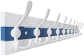 SKOLOO Coastal Wall Mounted Coat Rack - 38-1/8" Beach House Entryway Wooden Coat Hook with 10 Hooks for Hanging Coats, Hats or Towels, Oceanfront Cottage Core Collection, White & Blue by SKOLOO