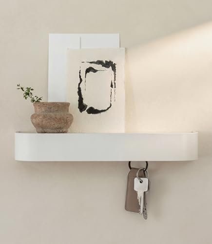 Kazai. Key Holder 'Toke' | Minimalist Key Hook Design from Berlin | Modern Key Holder Wall Mount with Wooden Shelf | Key Rack for Wall as Entryway Organizer | White by KAZAI