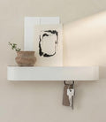 Kazai. Key Holder 'Toke' | Minimalist Key Hook Design from Berlin | Modern Key Holder Wall Mount with Wooden Shelf | Key Rack for Wall as Entryway Organizer | White by KAZAI