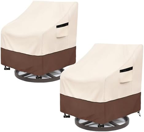 Outdoor Swivel Chair Cover 2 Pack,100% Waterproof Heavy Duty Patio Chair Covers,(35 W x 37 D x 38.5 H inches) Swivel Patio Chair for Outdoor Furniture Covers Waterproof,Beige&Brown by LSongSKY
