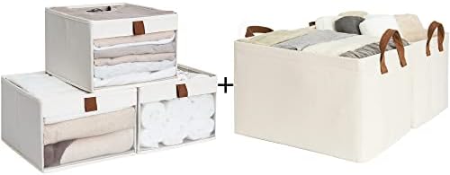 StorageWorks Closet Storage Bins with Clear Window 3 pack, Metal Storage Baskets For Shelves With Frame, Rectangle Storage Bins by StorageWorks