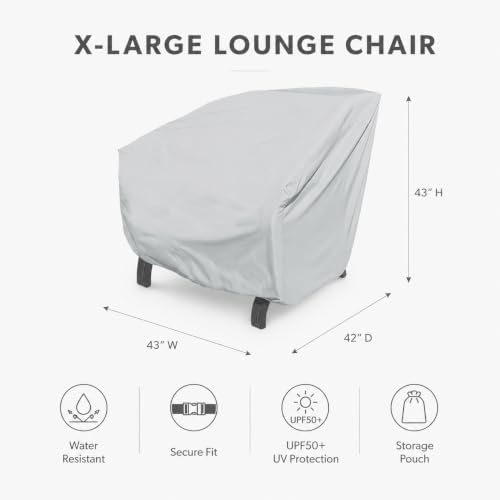Treasure Garden X-Large Lounge Chair Cover, 300D Polyester Outdoor Deep Seating Chair Cover, Water Resistant, UPF50+ UV Protection, Elastic Hem, Spring Cinch Lock, Built-in Pouch & Storage Bag - Image 2