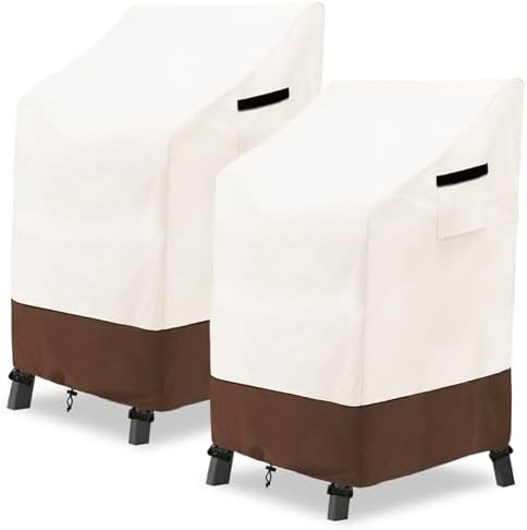Stackable Patio Chair Covers Waterproof Patio Furniture Covers, 28 W x 36 D x 47 H InchesFits for 4-6 Stackable Dining Chairs 2 Pack (Beige & Brown) by Osileyo