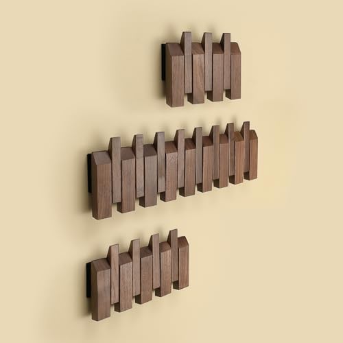 Walnut Wood Slanted Hanger Wall Mounted with 6 Hooks for Bathroom or Bedroom or Entryway - Image 4