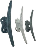 Zeckos Set of 3 Boat Cleat Wall Hooks, 5.5 Inch Blue Gray White Cast Iron by Zeckos