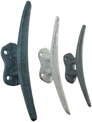 Zeckos Set of 3 Boat Cleat Wall Hooks, 5.5 Inch Blue Gray White Cast Iron by Zeckos