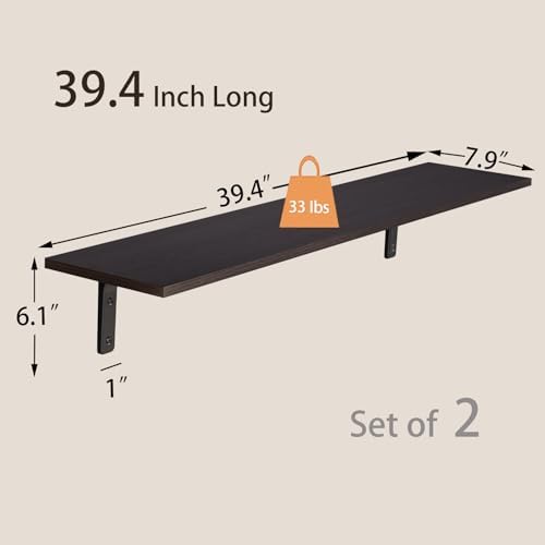 DINZI LVJ Long Wall Shelves, 39.4Inch Wooden Wall Mounted Shelves, Set of 2 - Image 3