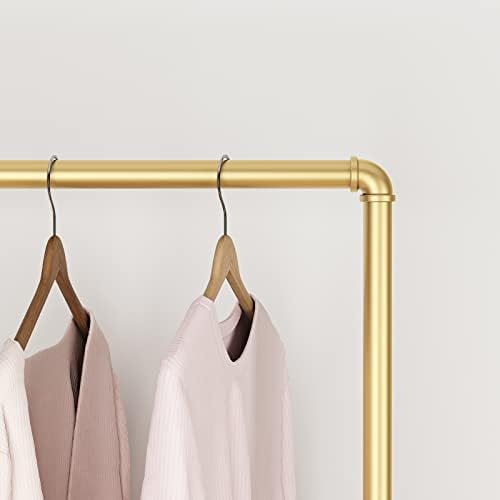 Industrial Gold Clothing Racks on Wheels, Boutique Display Gold Clothes Rack with Shelf, Rolling Garment Rack for Retail Use - Image 6