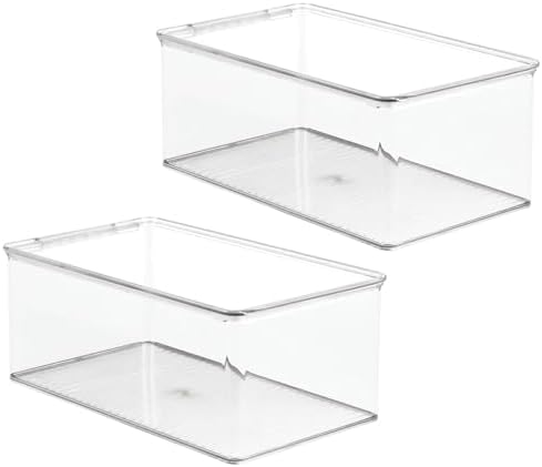 mDesign Plastic Stackable Toy Storage Bin Container Box with Hinge Lid for Organizing Living Room, Play Room, Bedroom, Nursery, Hold Blocks, Puzzles, Books, Lumiere Collection, 2 Pack - Clear by mDesign