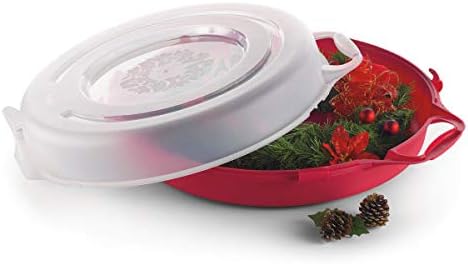 HOMZ Holiday Storage 24" Clear Plastic Wreath Container, Red, 3 Pack - Image 4