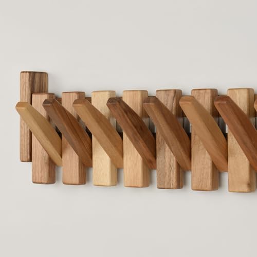 Walnut Piano Key Coat Rack with 12 Flip Hooks - Image 6
