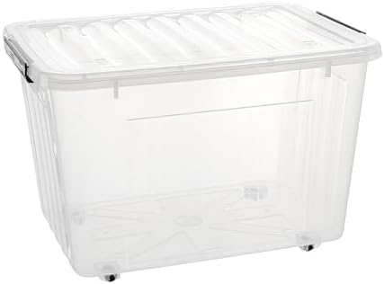 Cetomo 40Qt*6 Plastic Storage Bins, Storage Box, 6 Pack, Organizing Container with Wheels, Durable Lids and Secure Latching Buckles, Stackable and Nestable, Clear with Black Buckle - Image 4