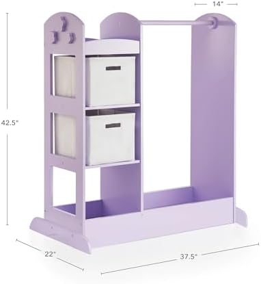 Guidecraft See and Store Dress-up Center – Lavender: Pretend Play Storage Closet with Mirror & Shelves, Armoire for Kids with Bottom Tray - Costume Storage Dresser - Image 2