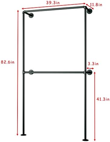 Industrial Pipe Clothing Rack Wall Mounted Garment Rack, Black Pipe Clothes Rack Retail Display Hanging Rod for Closet Storage, Laundry Room - Image 3