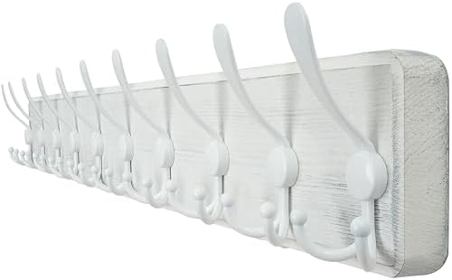 WEBI Coat Rack Wall Mount White,38 9/16" Long Coat Hooks Wall Mounted,Large Wall Coat Hanger,10 Tri Hooks for Hanging Coats,Clothes,Jacket,Farmhouse,White by WEBI