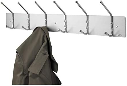 Safco Wall Mount Coat Rack, 6-Hooks for Hanging Coats, Purses, Bags, Umbrellas, for Hallways and Entryways, Black and Satin Aluminum by SafcoProducts