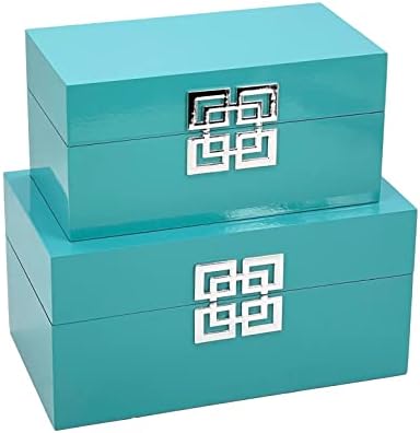 Galt International Large & Small Decorative Storage Box w/Hinged Lid - Classic Design Wood Decor Boxes with Geometric Opening Clasp - Storage for Bedroom and Home - Set of 2 (Blue) - Image 3