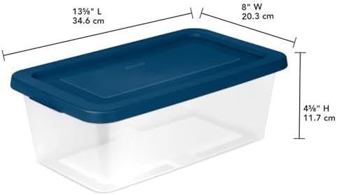 Sterilite Stackable 6 Qt Storage Box Container, Clear, Marine Blue Lid (60 Pack) - Image 2