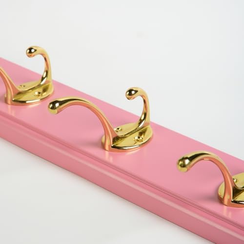 Wall Mount Bamboo Coat Rack, 17 Inch, 4 Double Hooks,2 Pack, Pink and Gold - Image 7