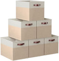 Ornavo Home 13x15x13 Foldable Fabric Storage Cube Bins, 6 Pack, White/Khaki by OrnavoHome