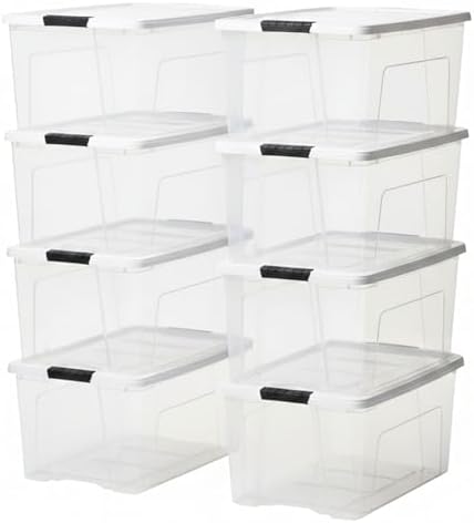IRIS USA 72 Qt Storage Bins with Lids, 8 Pack, BPA-Free, Clear/White by IRISUSA