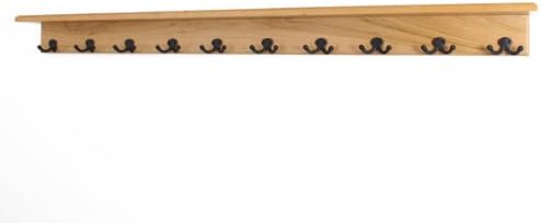 PegandRail Solid Cherry Shelf Coat Rack with Aged Bronze Double Style Hooks - Made in The USA (Natural, 53" with 10 Hooks) by PEG+AND+RAIL