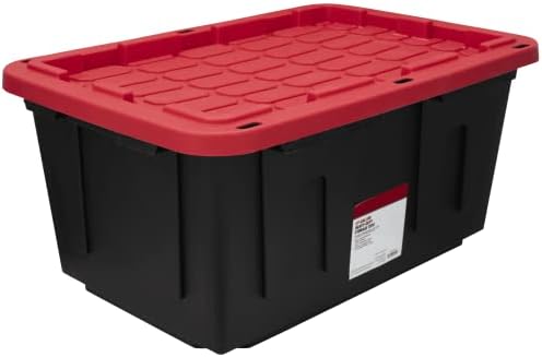 MioeDi 27 Gallon Stackable Snap Lid Plastic Storage Bin Container, Black with Red Lid, Set of 4, Black/Red - Image 2