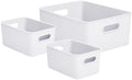 Superio Ribbed Collection - Decorative Plastic Basket Open Home Storage Bins Organizer, White (Set of 3) 1 Large, 2 Medium - Container Boxes for Organizing Closet Storage Bins for Shelves by Superio