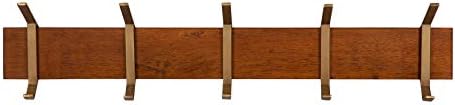 Kate and Laurel Rossmore Modern 5 Hook Shelf, Walnut and Gold, Mid-Century Coat Rack - Image 2