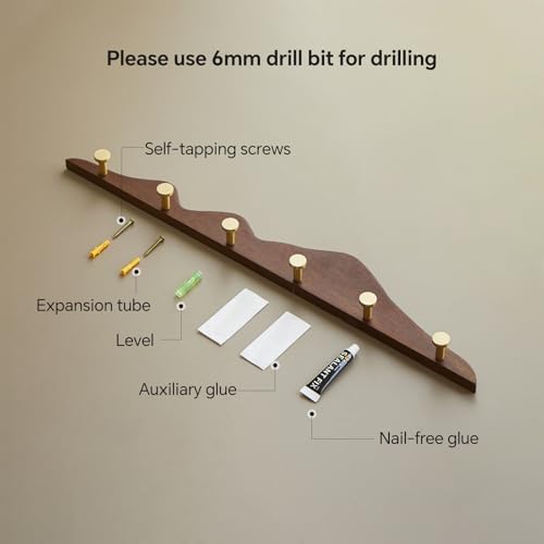 Wall Coat Rack, Walnut Wood, 6 Hooks - Image 3