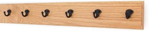 PegandRail Oak Wall Mounted Coat Rack with Aged Bronze Singular Style Hooks 4.5" Ultra Wide (Natural, 30.5 x 4.5 with 6 Hooks) by PEG+AND+RAIL