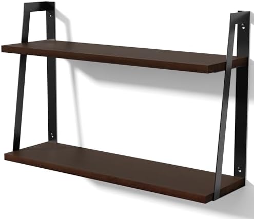 SRIWATANA Dark Walnut 2-Tier Floating Shelves, Wood Wall Storage Shelf Unit by SRIWATANA