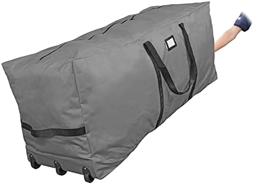 ProPik Christmas Rolling Tree Storage Bag, Fits Up to 9 ft. Tall Disassembled Holiday Tree, 28" X 16" X 60", Extra Large Heavy Duty Storage Container with Wheels, Front and Side Handles (Gray) by ProPik