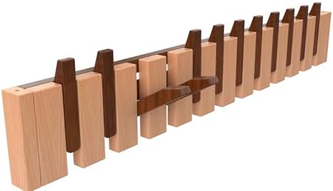 Wall Mounted Piano Key Hanger | Flip Style Hook | Entrance Wall Art Hook, Made of Oak Wood (3 Times Painted, 4 Times Polished) (Walnut-Beech, 12Hooks) by FleiSleep