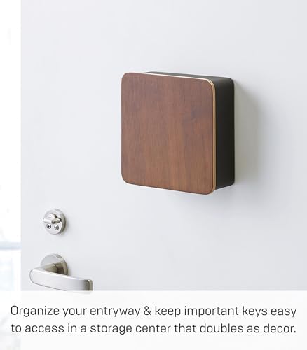 YAMAZAKI Home Rin Square Magnetic Key Cabinet - Wood Accented Keychain Organizer - Steel + Wood - Image 7