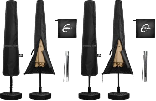 Kipiea Patio Umbrella Covers for 7-10' Market Umbrella, Upgraded 600D Heavy Duty Outdoor Umbrella Covers with Support Pole and Zipper (Pack of 2) by Kipiea