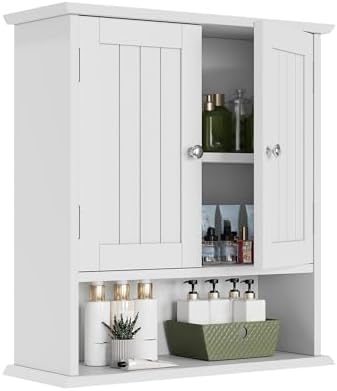 Smuxee White Bathroom Cabinet Wall Mounted, Small Bathroom Medicine Cabinet with 2 Door Adjustable Shelves, Bathroom Wall Cabinet Over Toilet for Laundry Room Kitchen by Smuxee