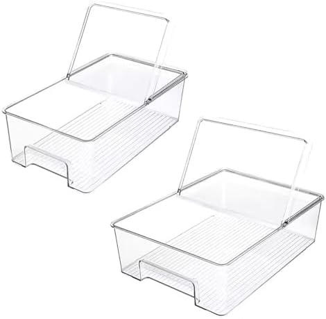 SANNO Freezer Containers Food Storage Containers Fridge Containers Plastic Organization Storage Bin for Fridge, Freezer, Pantry, Kitchen- Organizer for Fruit, Yogurt, Snacks, Pasta, set of 2 by SANNO