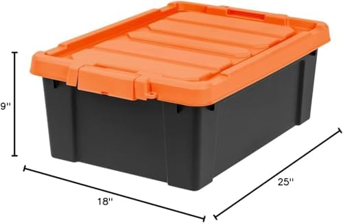 IRIS USA 4 Pack 12 Gallon Lockable Storage Bins, Heavy Duty Stackable Containers with Lids for Garage Organization or Moving, Black/Orange - Image 3