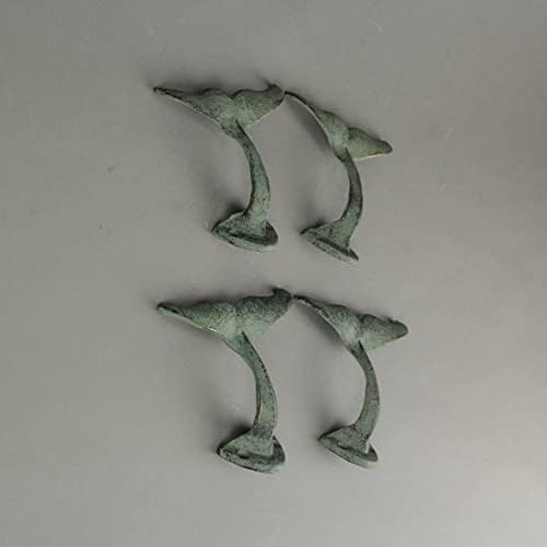 Zeckos Set of 4 Whale Tail Wall Hooks, Green Verdigris Cast Iron - Image 4