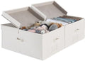 StorageWorks Extra Large Storage Bins with Lids, 55L Decorative Storage Bins with Double-Open Lid and Divider Board, Fabric Bins with Handles, Mixing of Beige, White & Ivory, 2-Pack by StorageWorks