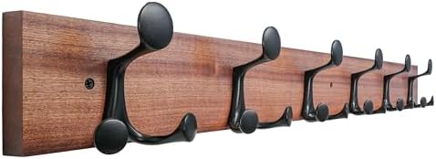 SKOLOO 36-Inch Wood Coat Rack Wall Mount with 6 Triple Hooks - Ideal for Family Entrances, Classrooms, and Pet Supplies Storage - Perfect Coat Hooks for Wall,Mahogany (Sapele) by SKOLOO