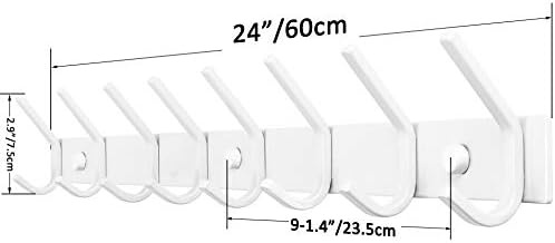 WEBI Coat Rack Wall Mount,8 Hooks,24" Long Coat Hooks Wall Mounted,Coat Hanger Wall,Hook Rack,Jacket Hooks for Hanging Coats,Hat,Clothes,White,2 Packs - Image 3