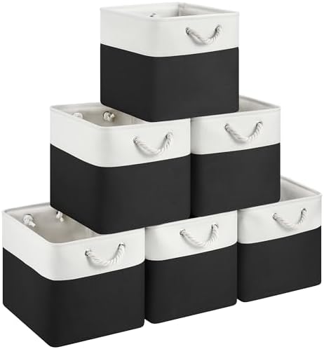 13x15x13 Inch Large Storage Bins with Cotton Rope Handles 6-Pack by HUZNXVY
