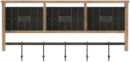 Merrick Lane Enid Wall Mount Storage Rack - Rustic Brown Pine Wood - 24" Wide - Upper Shelf - 5 Hooks - Wire Baskets - For Entryway, Kitchen, Bathroom - Image 7