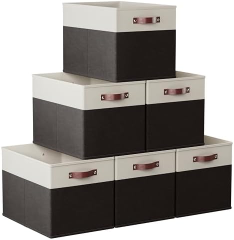 Ornavo Home 13x15x13 Foldable Fabric Storage Cube Bins, 6 Pack, White/Black by OrnavoHome