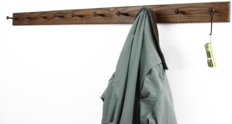 Solid Oak Shaker Peg Rack Made in The USA - Walnut Stain 58 x 3.5 Inches with 10 Pegs - Image 2