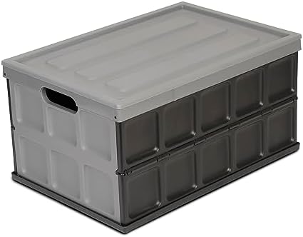 Glad Collapsible Storage Bin with Lid - 48L Foldable Plastic Box for Garage, Car Trunk, and Organization - Stackable Lidded Container with Handles, Grey by GladTrashFoodStorage