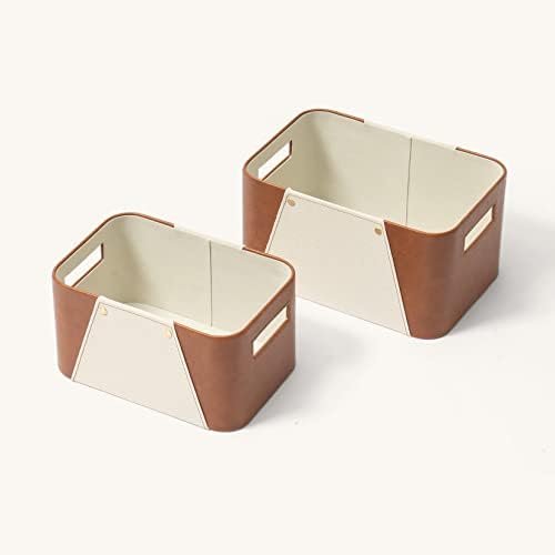 LA JOLIE MUSE Faux Leather Storage Baskets for Organizing, Beige 2 Pack - Image 6